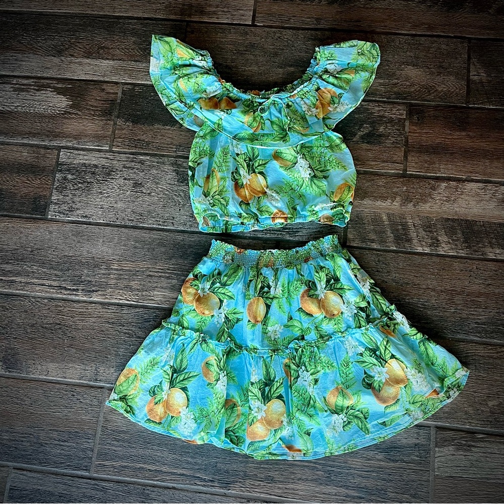 BB Dakota by Steve Madden tropical lemon cotton  skirt and crop top set S